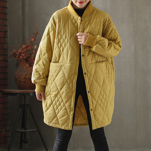 Ropa de otoño e invierno para Mujer, abrigo de algodón en forma de diamante de longitud media, chaqueta acolchada, Parkas holgadas y gruesas literarias, f2759 ► Foto 1/6