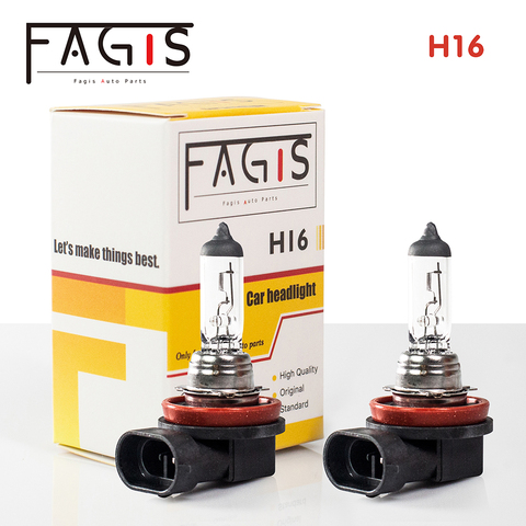 Fagus-bombilla halógena para faro delantero de coche, de cuarzo transparente, de larga duración H16, 12V, 19W, Base de PGJ19-3, luces antiniebla DE 3350K, 2 uds. ► Foto 1/6