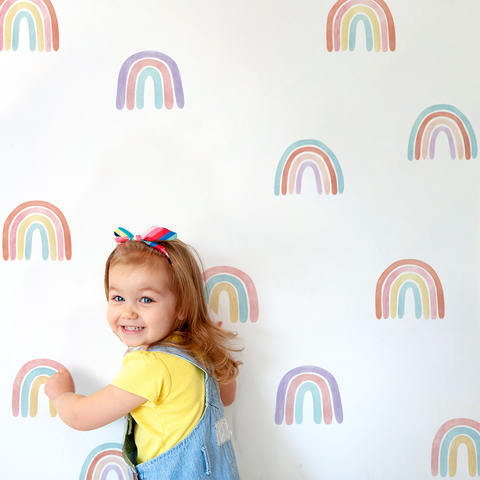 Papel de arcoíris para pared de niños, pegatinas para adornos de habitación de bebé, plantillas para paredes decorativas de vinilo ► Foto 1/6