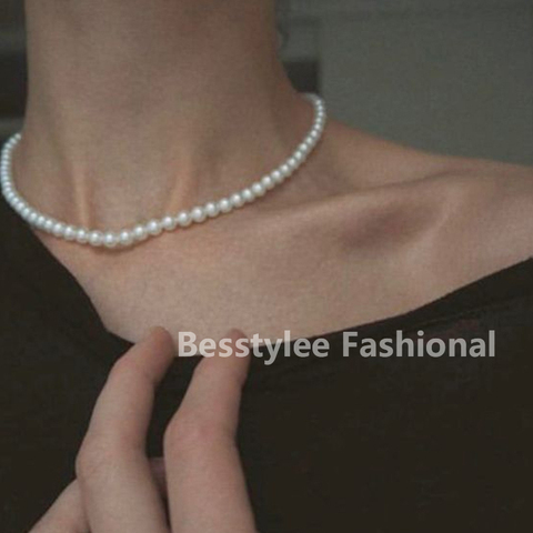 Collar de perlas Vintage para mujer, cadena elegante, accesorios Retro, combina con todo, de estilo urbano ► Foto 1/6