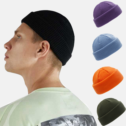 Boinas calientes para el invierno de los hombres sombrero de mujer de punto de lana Beanie gorra rosca corta gorro de Hip Hop elástico sombreros Unisex ► Foto 1/6