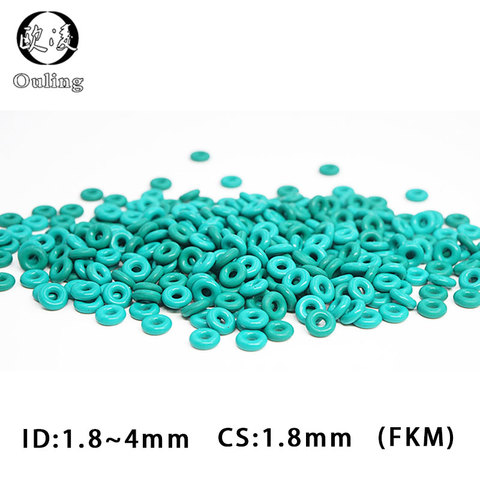 10 unids/lote caucho de flúor verde FKM sellar Oring 1,8mm de espesor ID1.8/2/2, 24/2, 5/2, 8/3, 15/3, 55/3, 75/4mm-Anillo de junta de sellado arandela ► Foto 1/6