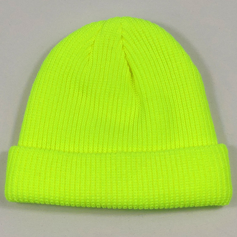 Gorro corto liso con estampado de calavera para hombre y mujer, ropa informal estilo Hip Hop, color neón, naranja, verde brillante, para invierno, Amarillo Neón ► Foto 1/6