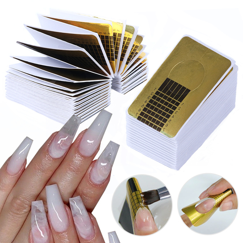 Forma de las uñas francesa para puntas de extensión, Gel acrílico UV, plantillas para uñas, guía, molde, herramientas de manicura, 100 Uds., TRNJ070 ► Foto 1/6