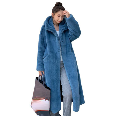 Abrigo de pelo de conejo de imitación para mujer, chaqueta con capucha Coreana de imitación de visón de pelo largo, chaqueta suelta gruesa y cálida de piel de imitación, tendencia de invierno ► Foto 1/6