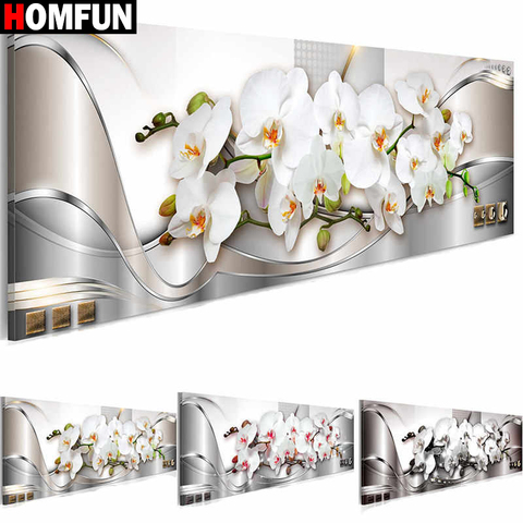 HOMFUN-pintura de diamante con bordado, cuadro de paisaje de flores de orquídeas, imagen redonda de diamante de imitación cuadrada completa, decoración ► Foto 1/6