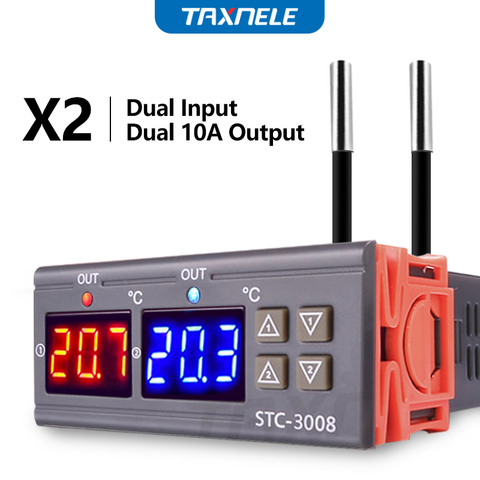 STC-3008 controlador de temperatura Digital doble, dos relé de salida, 12V, 24V, 220V, termostato, calentador, sonda Dual ► Foto 1/6