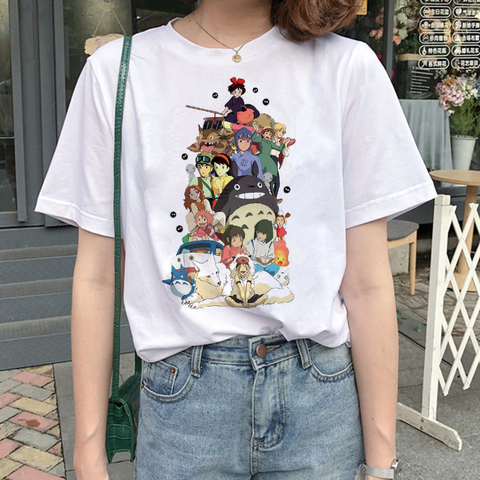 Camiseta de totoro Spirit Away Studio Ghibli para mujer, camiseta japonesa de dibujos animados de Anime para mujer, camiseta Miyazaki Hayao, ropa femenina kawaii ► Foto 1/6