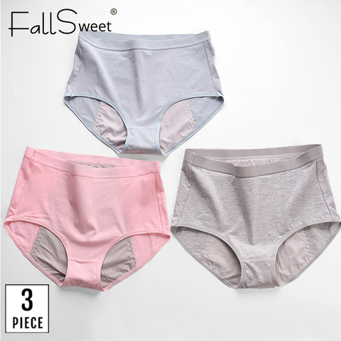 ¡FallSweet 3 unids/pack! Bragas menstruales de talla grande a prueba de fugas para mujer, ropa interior de algodón fisiológica, bragas cintura alta ► Foto 1/6