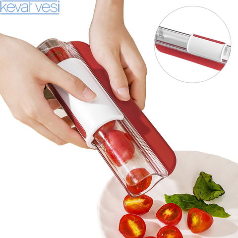 Rebanador de frutas portátil, creativo, Cortador Manual de frutas y tomates Cherry, herramienta de decoración de frutas de acero inoxidable, utensilios de cocina ► Foto 1/6