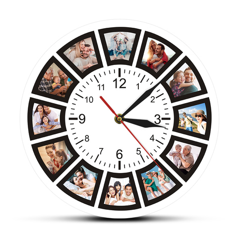 Crea tus propias fotos personalizadas de 12 fotos Collage Instagram personalizado Reloj de pared para el hogar personalizado fotos de la familia Reloj de pared impreso ► Foto 1/6