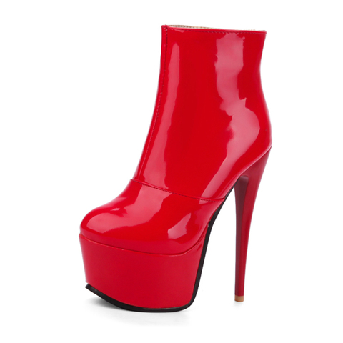 Sexy tacones altos botines de Mujer Zapatos de plataforma de moda de cuero de la PU corto botas blanco rojo fiesta fetiche Zapatos de gran tamaño 45 47 ► Foto 1/6