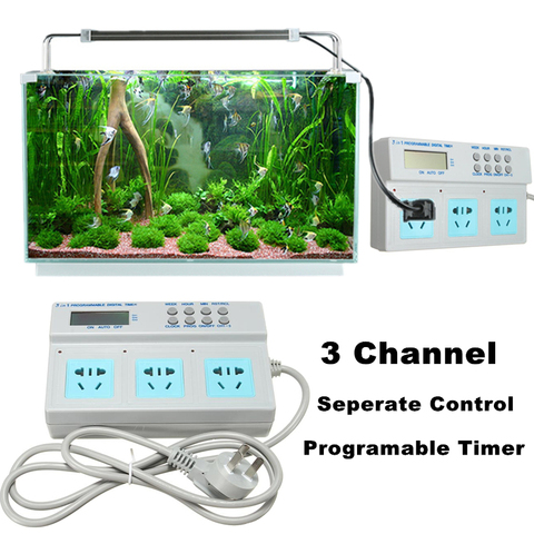 Profesional de 3 en 1 LCD conector Digital temporizador de tanque de peces de dispositivo de Control de tiempo para luz de acuario calentador de bomba de filtración de agua ► Foto 1/6