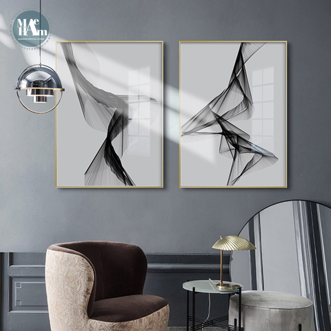 Negro Nórdico Arte Blanco cuadro sobre lienzo para pared carteles impresiones línea abstracta imagen para habitación moderna Casa Decor No marco ► Foto 1/5