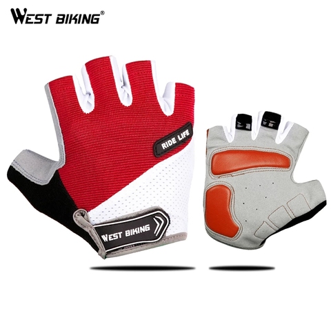 WEST BIKING-guantes para ciclismo a prueba de golpes, con almohadilla gruesa, medio dedo, para deporte, senderismo, ciclismo de montaña ► Foto 1/6