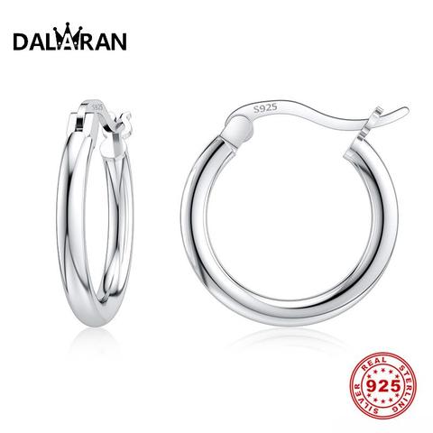 Pendientes pequeños De Plata De Ley 925 De DALARAN, pendientes redondos De aro Huggie para mujer y hombre ► Foto 1/6