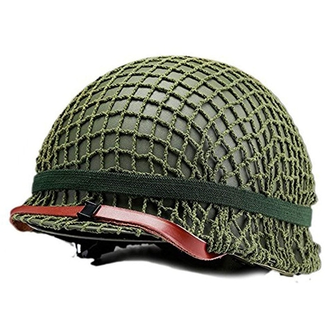 Casco táctico de alta resistencia, réplica de casco de acero verde con red de imitación/correa de lona para Barbilla, para la Segunda Guerra Mundial, M1 ► Foto 1/5