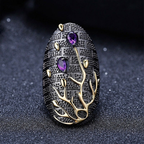 Anillos modernos de oro de tungsteno para mujer, anillo grande de diseño artístico de árbol para mujer, venta al por mayor, Europa y América ► Foto 1/2