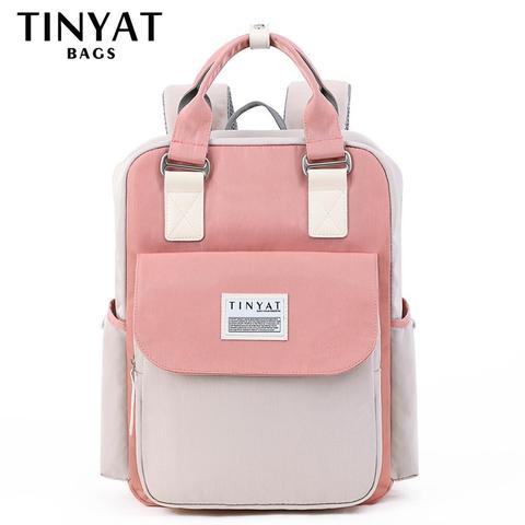 TINYAT Candy, mochila de lona para mujer, mochila impermeable para ordenador portátil, 15 mochilas escolares de Patchwork rosa, bolsas para chicas adolescentes ► Foto 1/6