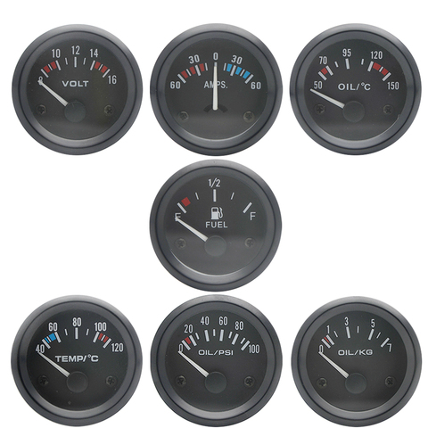 Medidor de temperatura de agua negra para coche, presión de aceite psi, presión de aceite, kg, voltios, amperímetro, medidor de nivel de combustible con soporte Pod, 2 