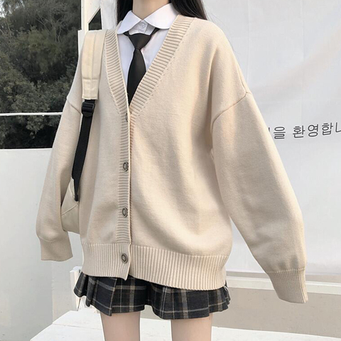 Cárdigan holgado con cuello en V para mujer, jersey de moda japonesa, ropa exterior femenina, suéter jk, abrigo, Japonesa uniforme de Escuela, 2022 ► Foto 1/6