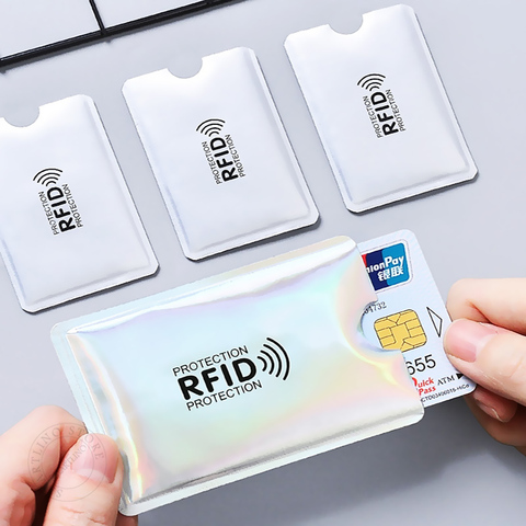 Funda de tarjeta de bloqueo RFID para hombre y mujer, protector de bloqueo de lector NFC de papel de aluminio láser, tarjetero para tarjetas de crédito bancarias, 5 uds. ► Foto 1/6