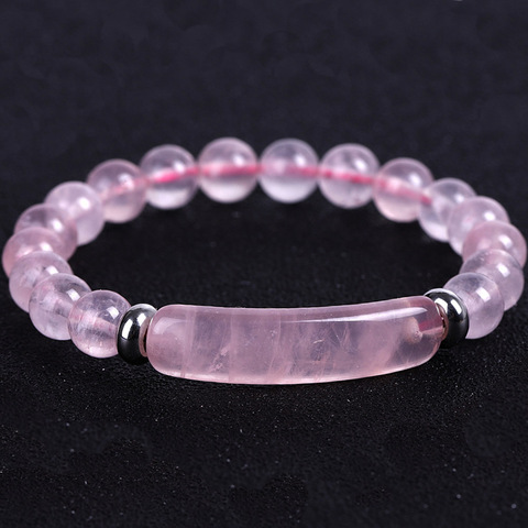 8mm Piedra Natural Strand pulsera de cuentas de Sanación Reiki rosa cuarzo Aventurina ágatas de cristal Rosa Barra de rectángulo encantos pulseras ► Foto 1/6