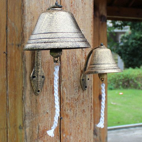 Campana de Puerta de Hierro de estilo nórdico Vintage, Timbre Inalámbrico fundido de bienvenida montado en la pared, decoración para porche y jardín, color marrón ► Foto 1/6