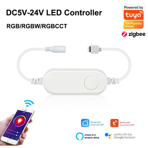 TUYA Zigbee Smart Mini controlador de tira Led 5V 12V 24V RGBW RGBWW RGB + AAC RGB controlador Dimmer Alexa eco Plus Control de voz ► Foto 1/6
