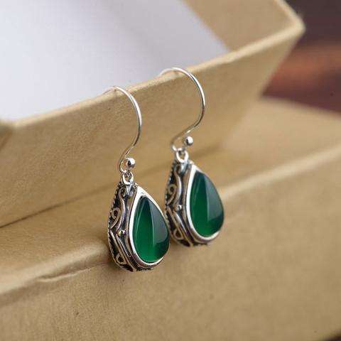 Pendientes colgantes de gota para mujer, aretes de corazón de piedra verde y roja para mujer, joyería ► Foto 1/6