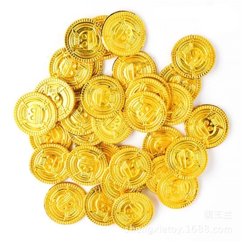 50 Uds tesoro pirata de plástico accesorios de monedas moneda Bitcoin para Halloween accesorios de Cosplay para fiesta juguetes de fiesta para niños tesoro moneda dinero ► Foto 1/6