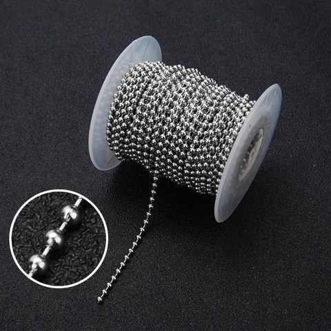 Bolas de cuentas de acero inoxidable, cadena de joyería a granel para collares para manualidades, suministros para fabricación de joyas, 10 yardas/rollo de 1,5mm de diámetro, 2mm, 2,4mm ► Foto 1/6