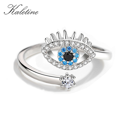 KALETINE-Anillo de Plata de Ley 925 con diseño de ojo malvado, anillo ajustable con diseño de ojo malvado, Circonia cúbica, Zirconia, circonita, zirconita, color azul, para mujeres ► Foto 1/5