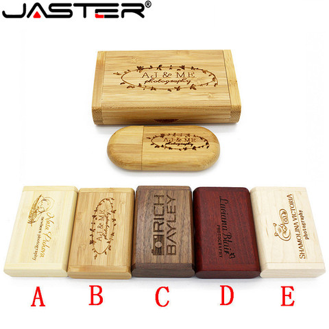 JASTER-unidad de memoria usb con logotipo personalizado de madera + caja, 8GB, 16gb, 32gb, Memoria usb, logotipo del cliente, regalo de boda, 1 Uds. ► Foto 1/6