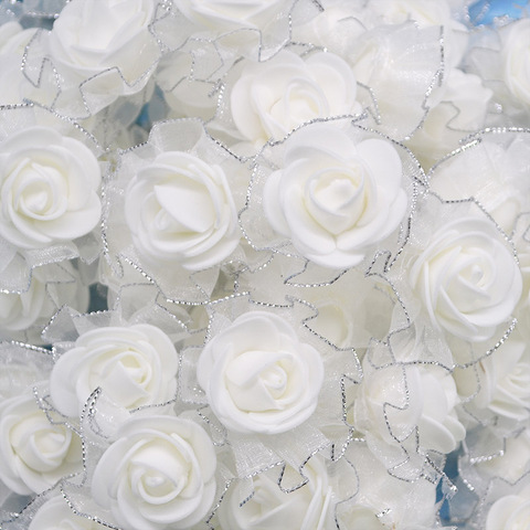 Flores artificiales de espuma con purpurina para decoración de bodas, ramo de flores de 4cm, con cabezas de rosas, tutú, bricolaje, 20 Uds. ► Foto 1/6