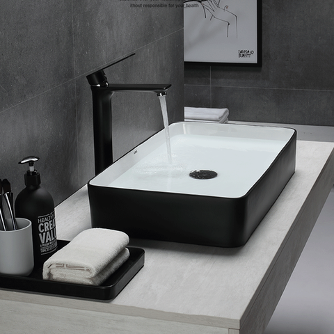 Lavabo de cerámica moderno para baño, lavamanos de Arte Blanco negro, Simple, europeo, para el hogar ► Foto 1/6