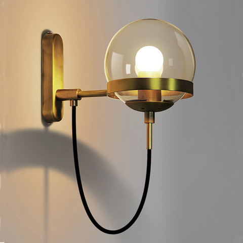 Lámpara de pared con bola de cristal moderna para sala de estar, dormitorio, Loft, mesita de noche nórdica, luz Industrial, accesorios de baño, luz de espejo E27 ► Foto 1/6