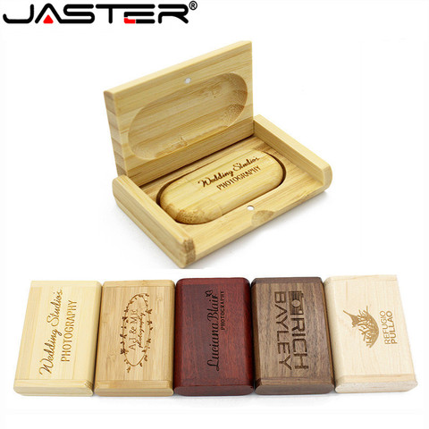 JASTER-unidad Flash usb de 4GB, 16GB, 32GB, con logotipo personalizado de madera, caja, regalo de boda, 1 Uds. ► Foto 1/6