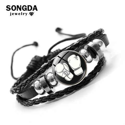 SONGDA Fun-pulsera de cuero PU con hebilla de cristal para hombre y mujer, brazalete ajustable de varias capas para gimnasio, deportes, boxeo, regalo para amigos ► Foto 1/6