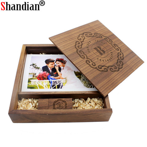 Unidad Flash USB 2,0, caja de fotos de madera, 4GB, 8GB, 16GB, 32GB, 64GB, 128G, Unidad de pluma para regalo de boda, Memoria Stick de memoria Real para fotografía ► Foto 1/6