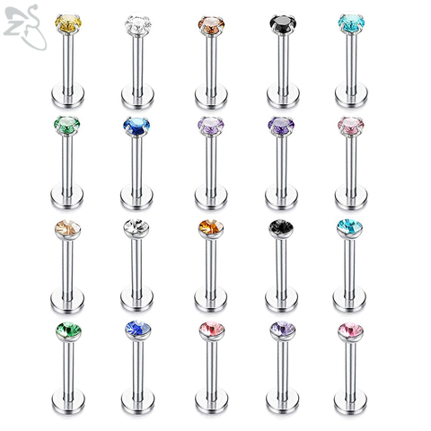 ZS 20 unids/lote de anillos labiales de circonita de cristal de 16G, Piercings de Labret de acero inoxidable con rosca interna, Piercing de cartílago Unisex ► Foto 1/6