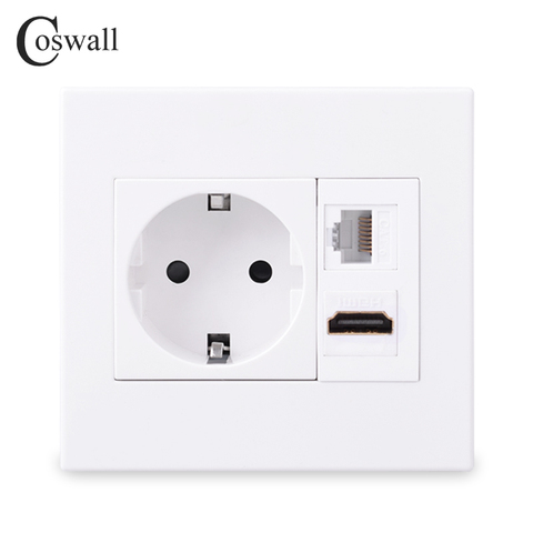 Coswall-Toma de corriente de pared para PC, toma de corriente de la UE, hembra a hembra, HDMI, compatible con puerto 2,0/USB 3,0, CAT6 RJ45, toma de datos de Internet ► Foto 1/4