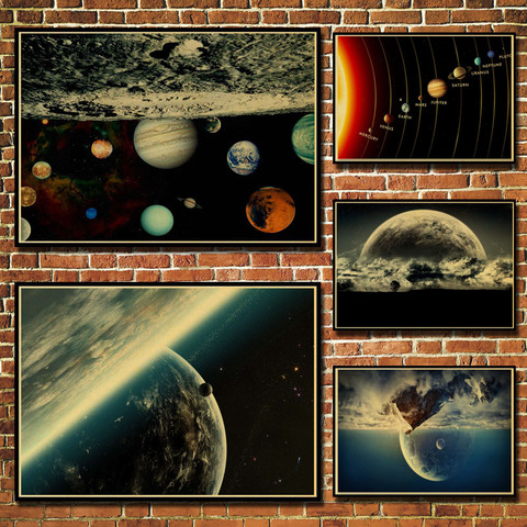 Sistema solar de galaxia de la tierra, carteles vintage, barra de papel kraft, pegatina de pared clásica decorativa, pinturas ► Foto 1/6
