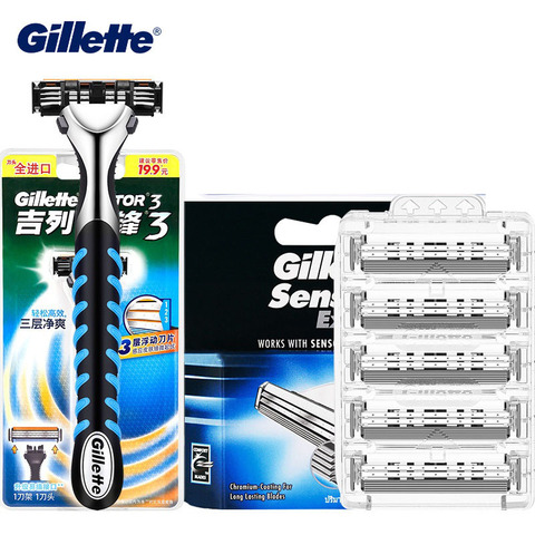 Cuchillas de afeitar con Sensor Excel de Gillette ultrafinas de 3 capas afiladas cuchillas de afeitar Vector3 para hombre depilación facial ► Foto 1/6