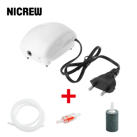 NICREW-bomba de aire para acuario, minicompresor para tanque de peces, salida única con válvula de retención, tubo, accesorios acuáticos, 110V, 220V, 2,5 W ► Foto 1/3