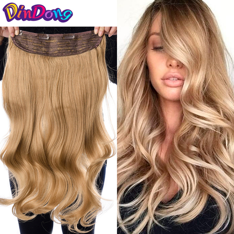 DinDong, extensiones de cabello con Clip, pelo sintético ondulado de 24 pulgadas 190G, pelo resistente al calor de primera calidad 613 # Rubio marrón, 19 colores disponibles ► Foto 1/6