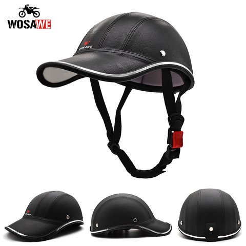 WOSAWE motocicleta medio casco gorra de béisbol bicicleta Unisex medio rostro casco Anti-UV Motobike casco de seguridad de cuero PU ► Foto 1/6