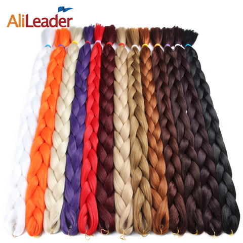 AliLeader-extensiones de cabello largo trenzado Jumbo, trenzas de Crotchet de 165G, extensión de cabello trenzado de expresión sintética, Rubio, rosa, Morado, 1 ud. ► Foto 1/6