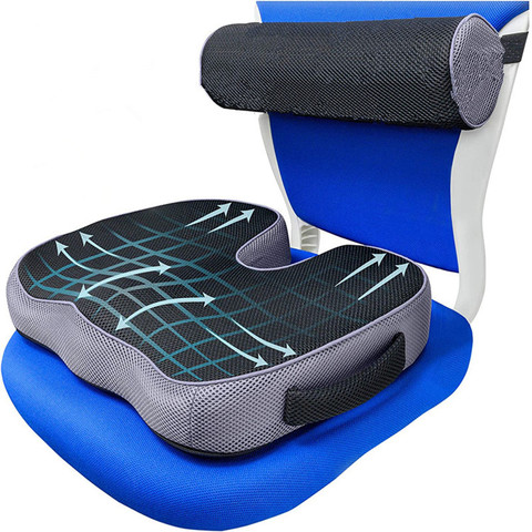 Cojín de asiento de espuma viscoelástica antideslizante para el dolor de espalda, silla ortopédica de coxis para coche y oficina, soporte para silla de ruedas, alivio de ciática en la parte trasera ► Foto 1/5