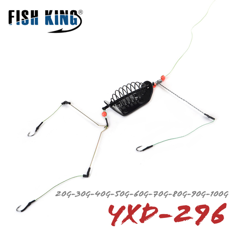 FISH KING 1 ud. 20G-100G longitud 39CM tres ganchos jaula para cebo de pesca plomo sinker giratorio con línea ganchos para el alimentador de carpa ► Foto 1/6